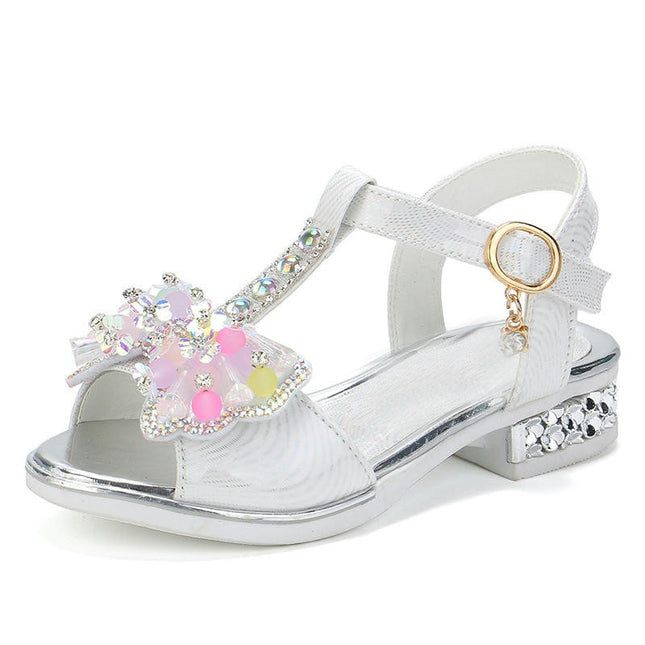 Girls Sandals Bling Crystal Butterfly Princess Peep Toe Faux Leather Sandals