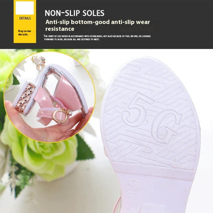 Girls Sandals Bling Crystal Butterfly Princess Peep Toe Faux Leather Sandals