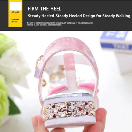 Girls Sandals Bling Crystal Butterfly Princess Peep Toe Faux Leather Sandals
