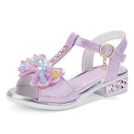 Girls Sandals Bling Crystal Butterfly Princess Peep Toe Faux Leather Sandals