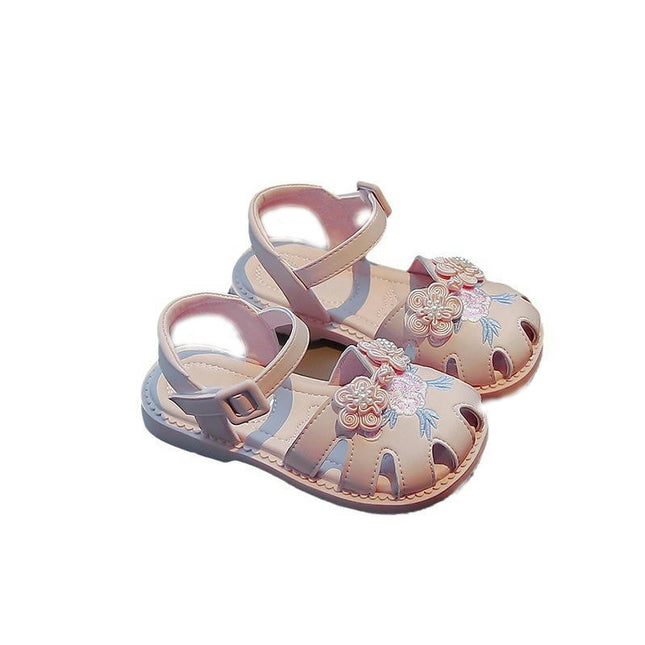 Girls Embroidery Sandals Closed Toe Princess Summer Faux Leather Sandals