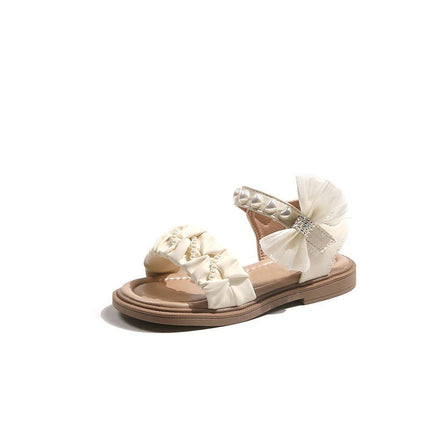 Girls Sandals Summer Soft Sole Fashion Bow Flat Faux Leather Sandals