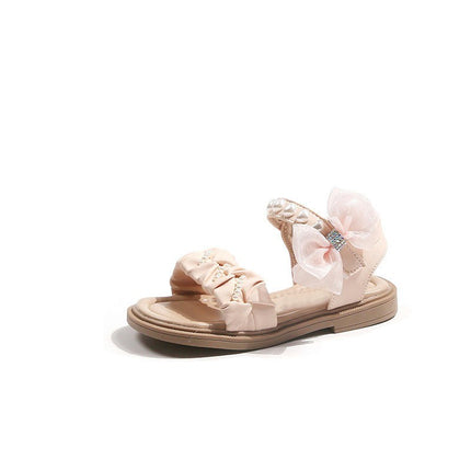 Girls Sandals Summer Soft Sole Fashion Bow Flat Faux Leather Sandals