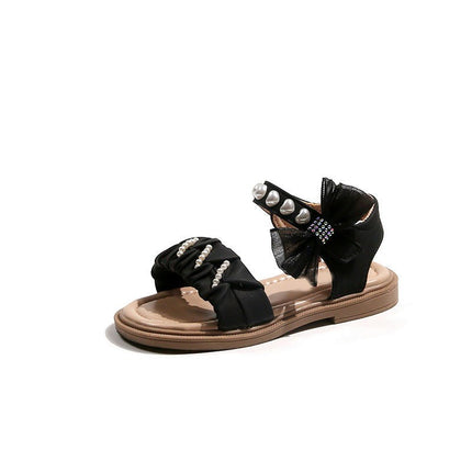 Girls Sandals Summer Soft Sole Fashion Bow Flat Faux Leather Sandals