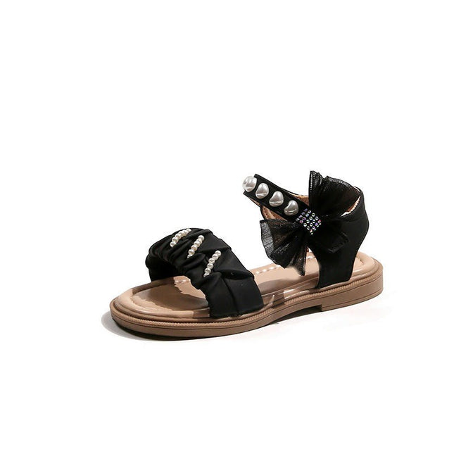 Girls Sandals Summer Soft Sole Fashion Bow Flat Faux Leather Sandals