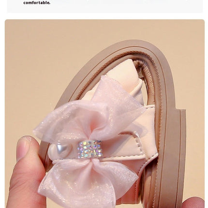 Girls Sandals Summer Soft Sole Fashion Bow Flat Faux Leather Sandals