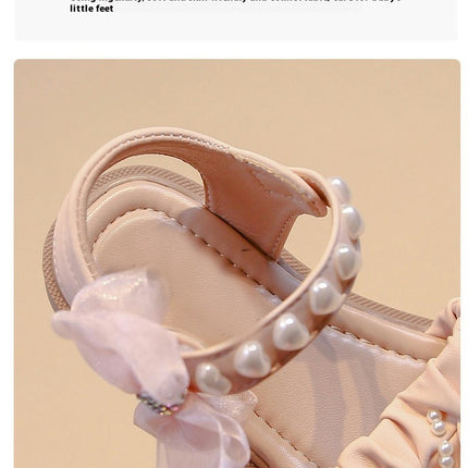 Girls Sandals Summer Soft Sole Fashion Bow Flat Faux Leather Sandals