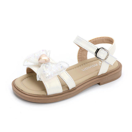 Girl Sandals Summer Cute Mesh Bow Princess Faux Leather Sandals