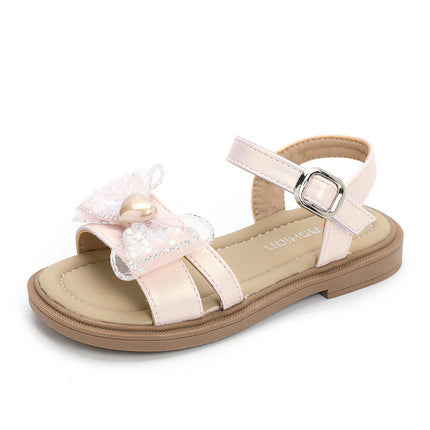 Girl Sandals Summer Cute Mesh Bow Princess Faux Leather Sandals