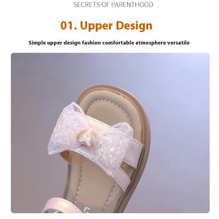 Girl Sandals Summer Cute Mesh Bow Princess Faux Leather Sandals