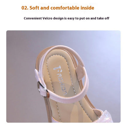Girl Sandals Summer Cute Mesh Bow Princess Faux Leather Sandals