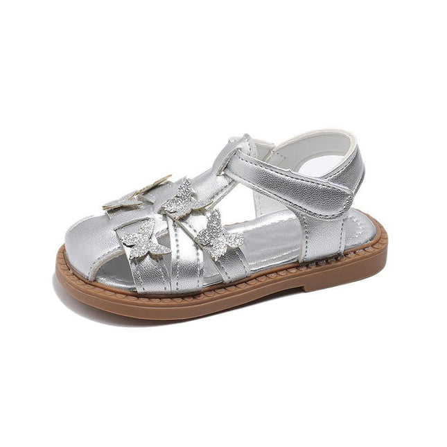 Girls Closed Toe Sandals with Butterfly Summer Faux Leather Sandals