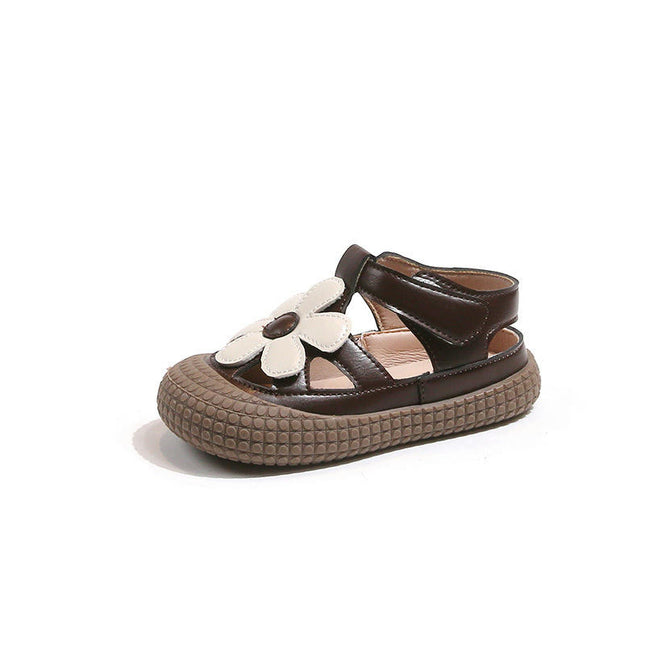 Toddler Girl Flower Sandals Casual Faux Leather Soft Closed Toe Sandals