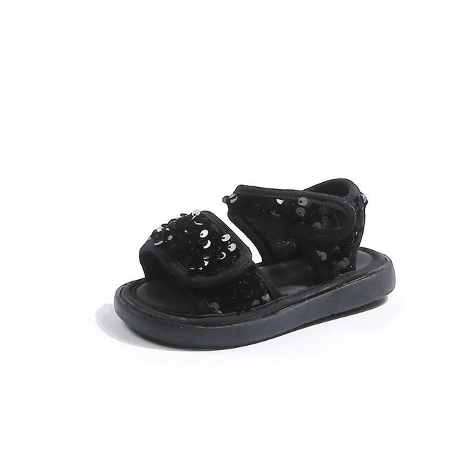 Girls Sport Sandals Summer Bling Sequins Open Toe Sole Beach Faux Leather Sandal