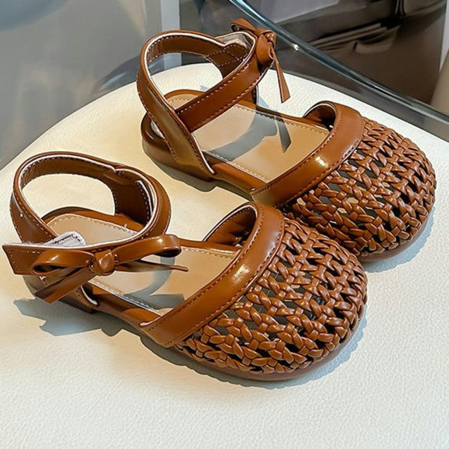 Little Girls Sandals Summer Kids Beach Woven Faux Leather Sandals