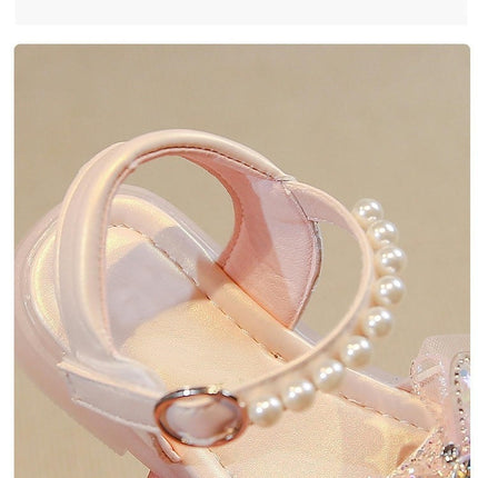 Fashion Summer Sandals for Little Girls Flat Open Toe Bowknot Faux Leather Sandals