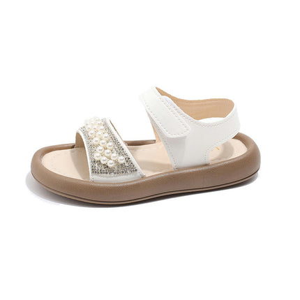 Girls Pearl Sandals Summer Soft Sole Beach Faux Leather Sandals