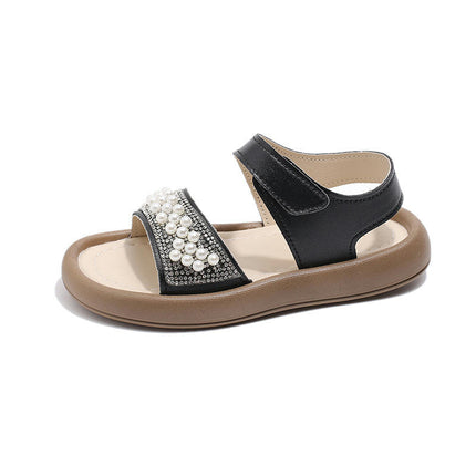 Girls Pearl Sandals Summer Soft Sole Beach Faux Leather Sandals