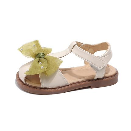 Summer Little Girls Sandals Half Open Toes Bow Princess Faux Leather Sandals