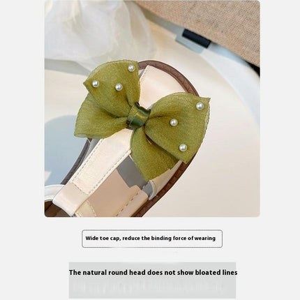Summer Little Girls Sandals Half Open Toes Bow Princess Faux Leather Sandals