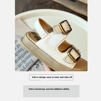Girls Faux Leather Sandals Open Toe Summer Shoes with Adjustable Velcro Buckle