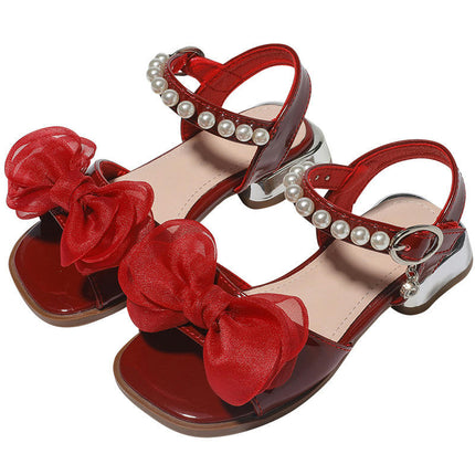 Toddler Girls Faux Leather Sandals Fashionable Bow Small High Heel Sandals
