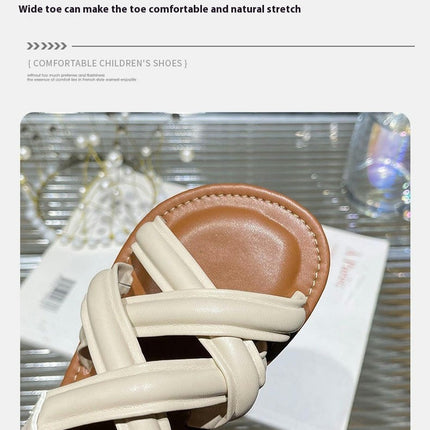 Girl Sandals Sweet for Wedding Beach Soft Sole Faux Leather Sandals