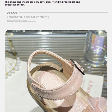 Girl Flower Sandals Sweet for Wedding Beach Pearl Soft Sole Faux Leather Sandals