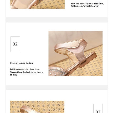 Girl Sandals Summer Bowknot Pearl Rhinestones Faux Leather Sandals