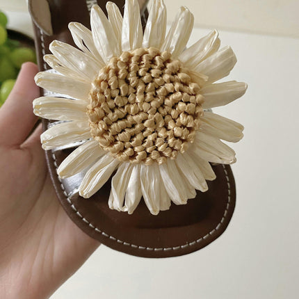 Little Girls Flower Open Toe Flat Faux Leather Sandals Summer Shoes