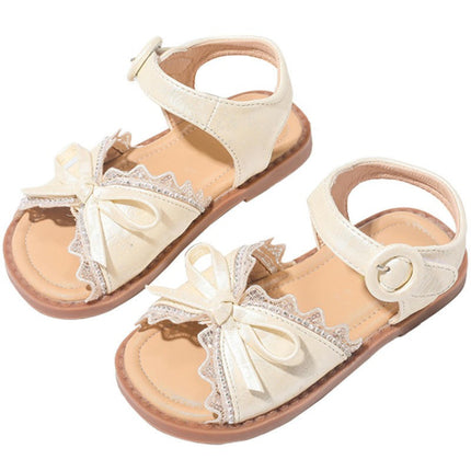 Little Girls Open Toe Flat Sandals Cute Bow Soft Sole Summer Faux Leather Sandals