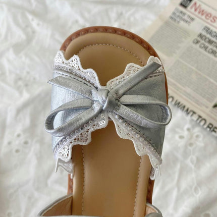 Little Girls Open Toe Flat Sandals Cute Bow Soft Sole Summer Faux Leather Sandals
