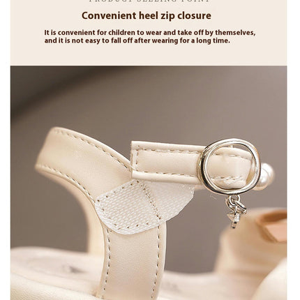 Girls Sandals Kids Open Toe Pearls Ankle Strap Faux Leather Sandals