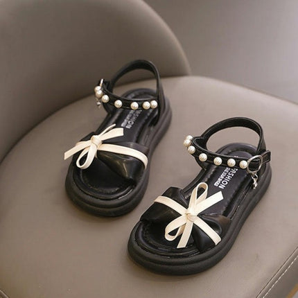 Girls Sandals Kids Open Toe Pearls Ankle Strap Faux Leather Sandals