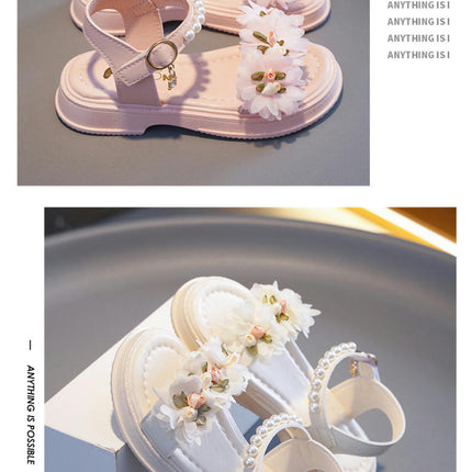 Little Girls Pearl Flower Decoration Sandals Open Toe Soft Bottom Faux Leather Sandals