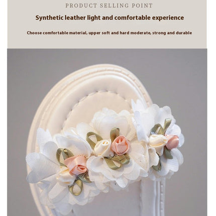 Little Girls Pearl Flower Decoration Sandals Open Toe Soft Bottom Faux Leather Sandals