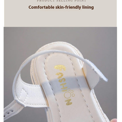 Little Girls Pearl Flower Decoration Sandals Open Toe Soft Bottom Faux Leather Sandals