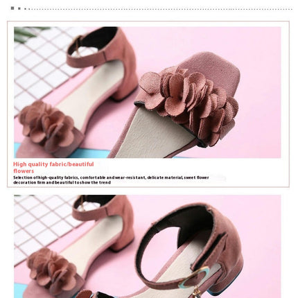 Little Big Girls Flower Middle High Heel Princess Faux Leather Sandals