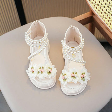 Little Girls Summer Flowers High Top Zipper Design Faux Leather Roman Sandals