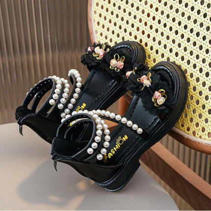 Little Girls Summer Flowers High Top Zipper Design Faux Leather Roman Sandals