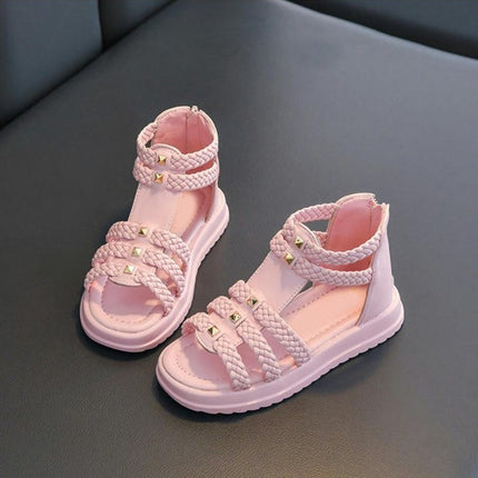Little Girls Sandals Fashion Flat Faux Leather Roman Sandals