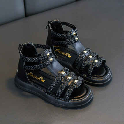 Little Girls Sandals Fashion Flat Faux Leather Roman Sandals