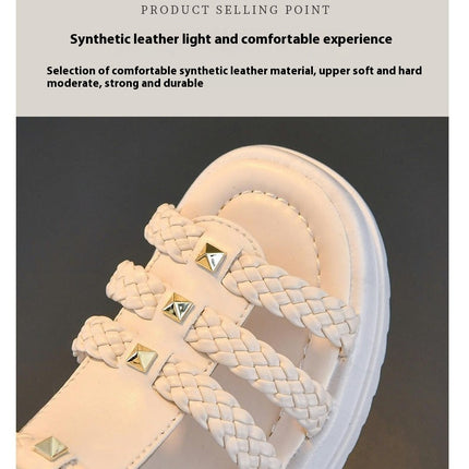 Little Girls Sandals Fashion Flat Faux Leather Roman Sandals