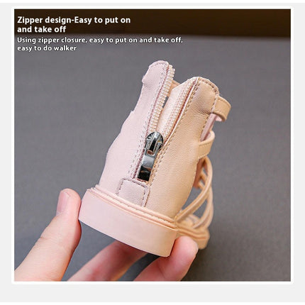 Girls Fashion Flat Princess Top Sandals Fashion Roman Faux Leather Sandals