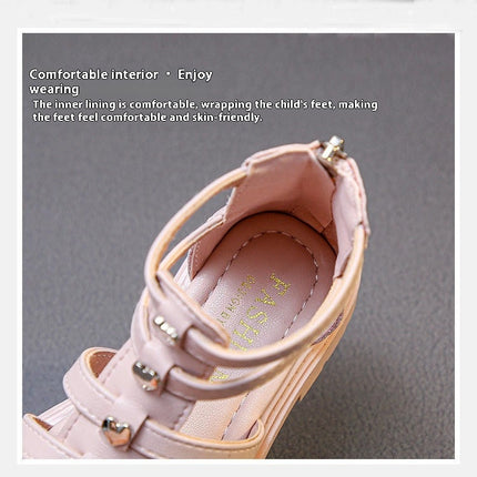Girls Fashion Flat Princess Top Sandals Fashion Roman Faux Leather Sandals