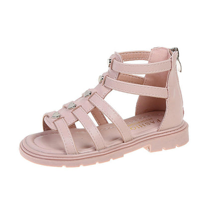 Girls Fashion Flat Princess Top Sandals Fashion Roman Faux Leather Sandals