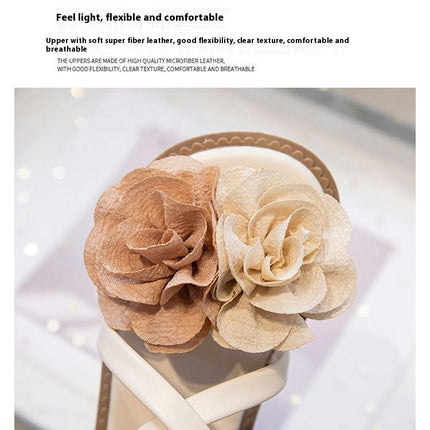 Girls Sandals Summer Flowers Zipper Design Roman Faux Leather Sandals