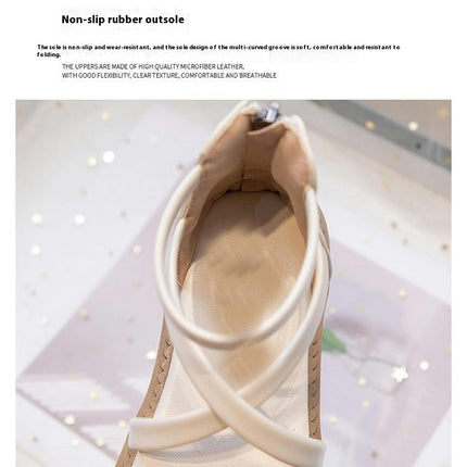 Girls Sandals Summer Flowers Zipper Design Roman Faux Leather Sandals