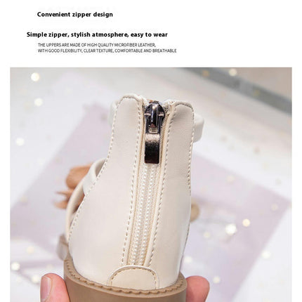 Girls Sandals Summer Flowers Zipper Design Roman Faux Leather Sandals