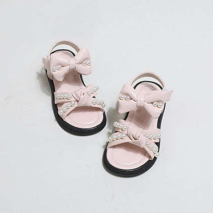 Little Girls Sandals Summer Pearls Bowknot Princess Faux Leather Beach Sandal